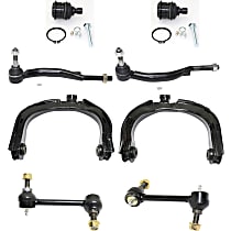 8-Piece Kit Front, Driver and Passenger Side, Upper Control Arm Kit, RWD, with 16 (mm) Threads, includes (2) Ball Joint, (2) Control Arm, (2) Sway Bar Link, and (2) Tie Rod End