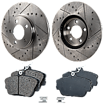 Front Brake Disc and Pad Kit, Cross-drilled and Slotted, 2-Wheel Set, 5 Lugs, Cast Iron, Ceramic Pad Material