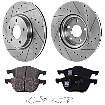 Front Brake Disc and Pad Kit, Cross-drilled and Slotted, 5 Lugs, Ceramic, Front Wheel Drive
