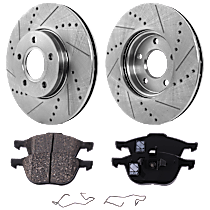 Front Brake Disc and Pad Kit, Cross-drilled and Slotted, 2-Wheel Set, 5 Lugs, Cast Iron, Ceramic Pad Material