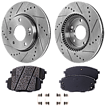 4-Piece Kit Front Brake Disc and Pad Kit, Cross-drilled and Slotted, 5 Lugs, Ceramic, 2.0L 4Cyl,  Includes (2) Brake Disc and (1) Brake Pad Set