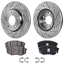 Front Brake Disc and Pad Kit, Cross-drilled and Slotted 5 Lugs Ceramic FWD