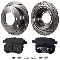 4-Piece Kit Rear Brake Disc and Pad Kit, Cross-drilled and Slotted, 5 Lugs, Ceramic, With BRF Brakes, With 262 mm Rotors, 2.4L 4Cyl,  Includes (2) Brake Disc and (1) Brake Pad Set