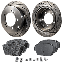 Rear Brake Disc and Pad Kit, Cross-drilled and Slotted, 5 Lugs, Ceramic, AWD, 2005 Model Year, Production Date From November 1994
