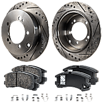 Rear Brake Disc and Pad Kit, Cross-drilled and Slotted, 5 Lugs, Ceramic
