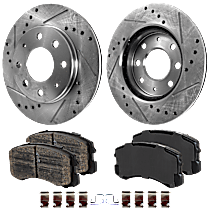 4-Piece Kit Front Brake Disc and Pad Kit, Cross-drilled and Slotted, 5 Lugs, Ceramic, -Wheel ABS, 2.0L 4Cyl,  Includes (2) Brake Disc and (1) Brake Pad Set
