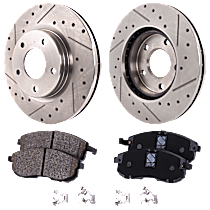 4-Piece Kit Front Brake Disc and Pad Kit, Cross-drilled and Slotted, 5 Lugs, Ceramic, SV, 1.8L 4Cyl,  Includes (2) Brake Disc and (1) Brake Pad Set