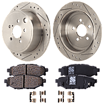 4-Piece Kit Rear Brake Disc and Pad Kit, Cross-drilled and Slotted, 5 Lugs, Ceramic, X Premium, 2.5L 4Cyl,  Includes (2) Brake Disc and (1) Brake Pad Set