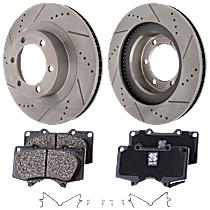 Front Brake Disc and Pad Kit, Cross-drilled and Slotted, 5 Lugs, Ceramic