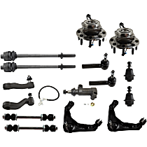Front, Driver and Passenger Side, Upper Control Arm Kit, Heavy Duty Design, includes Ball Joints, Idler Arm, Idler Arm Bracket, Pitman Arm, Sway Bar Links, Tie Rod Ends, and Wheel Hubs