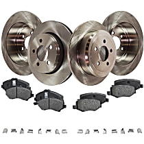 Front and Rear Brake Disc and Pad Kit, Plain Surface, 5 Lugs, Semi-Metallic - Front, Ceramic - Rear, Includes Shims and Hardware, Pro-Line Series