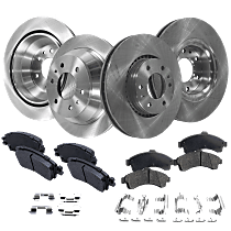 Front and Rear Brake Disc and Pad Kit, Plain Surface, 6 Lugs, Ceramic - Front; Semi-Metallic - Rear, Cast Iron