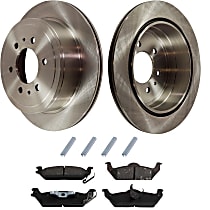 Rear Brake Disc and Pad Kit, Plain Surface 6 Lugs Semi-Metallic Bare Rotor, Includes Shims and Hardware Pro-Line Series