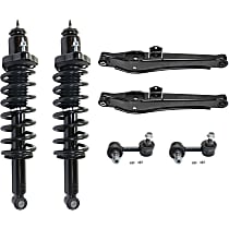 6-Piece Kit Rear, Driver and Passenger Side, Lower Control Arms with Loaded Struts and Sway Bar Links, Front Wheel Drive