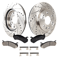 Front Brake Disc and Pad Kit, Cross-drilled and Slotted, 6 Lugs, Ceramic, RWD, With Rear Disc Brake, Rear Wheel Drive, Classic GMT 800, Pro-Line Series