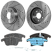 Front Brake Disc and Pad Kit, Cross-drilled and Slotted, Ceramic, Pro-Line Series