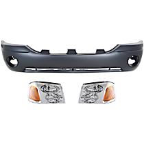 3-Piece Kit Driver and Passenger Side Halogen Headlight, With bulb(s), OE Replacement,  Includes (1) Bumper Cover and (2) Headlight