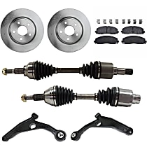 7-Piece Kit Front, Driver and Passenger Side Axle Assembly with Brake Discs, Brake Pad Set, and Control Arms