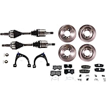12-Piece Kit Front, Driver and Passenger Side Axle Assembly, Four Wheel Drive, Supplied with Standard Neoprene Outboard Boot, New, 4WD, 4.0L 6Cyl  Includes (2) Axle Assembly, (4) Brake Disc, (2) Brake Pad Set, and (2) Control Arm