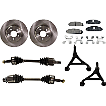 8-Piece Kit Front, Driver and Passenger Side, Lower Control Arm Kit, 320mm Front Disc, Solid Rear Disc, AWD, includes (2) Axle Assembly, (2) Brake Disc, (1) Brake Pad Set, and (2) Control Arm