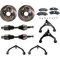 9-Piece Kit Front, Driver and Passenger Side, Upper and Lower Control Arm with Axle Assemblies, Brake Discs, and Brake Pad Set, Four Wheel Drive