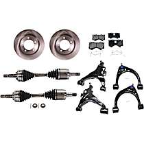 10-Piece Kit Front, Driver and Passenger Side, Upper and Lower Control Arm, 4WD, Includes (2) Axle Assembly, (2) Brake Disc, (1) Brake Pad Set, and (4) Control Arm
