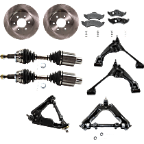 9-Piece Kit Front, Driver and Passenger Side, Upper and Lower Control Arm with Axle Assembly, Brake Discs, and Brake Pad Set, Four Wheel Drive