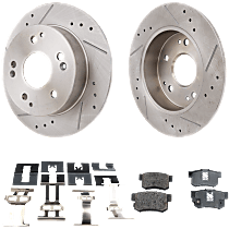 Rear Brake Disc and Pad Kit, Cross-drilled and Slotted, 5 Lugs, Ceramic, Pro-Line Series