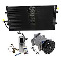 3-Piece Kit A/C Compressor, 6-Groove Pulley, includes A/C Condenser, and A/C Service Kit (A/C Accumulator, A/C Expansion Valve, A/C Orifice Tube, and A/C O-Ring and Gasket Seal Kit)