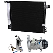 3-Piece Kit A/C Compressor with A/C Condenser, and A/C Service Kit (A/C Expansion Valve, A/C Receiver Drier, and A/C O-Ring and Gasket Seal Kit), 4-Groove Pulley, Two Bolts to mount the Hoses