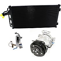 A/C Compressor Kit with A/C Condenser, and A/C Service Kit (Accumulator, Orifice Tube, O-Ring, Gasket Seal Kit), 6-Groove Pulley, 4.33in Diameter; HT6; Hoses Built to Top; PAG 46 Oil; 2 O'Clock Coil