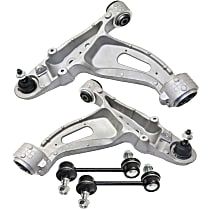 4-Piece Kit Front, Driver and Passenger Side, Lower Control Arm Kit, includes (2) Control Arm and (2) Sway Bar Link