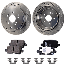 Rear Brake Disc and Pad Kit, Cross-drilled and Slotted, Ceramic, Pro-Line Series