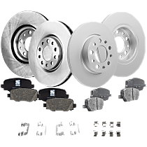Front and Rear Brake Disc and Pad Kit, Plain Surface, 4-Wheel Set, 5 Lugs, Ceramic - Front; Organic - Rear