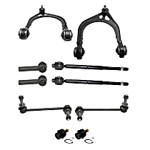 10-Piece Kit Front, Driver and Passenger Side, Upper Control Arm Kit, RWD, Change Left & Right at Same Time, Non-Adjustable Type, Standard Design, includes (2) Ball Joint, (2) Control Arm, (2) Sway Bar Link, and (4) Tie Rod End