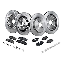 Front and Rear Brake Disc and Pad Kit, Plain Surface, 5 Lugs, Ceramic - Front; Semi-Metallic - Rear, Cast Iron