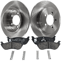 4-Piece Kit Rear Brake Disc and Pad Kit, Plain Surface, 5 Lugs, Ceramic, Cast Iron, Pro-Line Series , includes (2) Brake Disc and (1) Brake Pad Set
