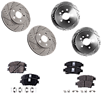 8-Piece Kit Front and Rear Brake Disc and Pad Kit, Plain Surface, 2-Wheel Set, 5 Lugs, Cast Iron, Semi-Metallic Pad Material