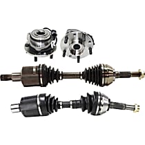 4-Piece Kit Front, Driver and Passenger Side Suspension Kit, 4-Wheel ABS, 4WD, For Models Without High Wider Package (ZR2), includes (2) Axle Assembly and (2) Wheel Hub