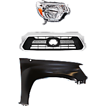 3-Piece Kit Passenger Side Halogen Headlight, With bulb(s), RWD, OE Replacement Includes (1) Fender, (1) Grille Assembly, and (1) Headlight