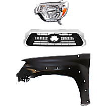3-Piece Kit Driver Side Halogen Headlight, With bulb(s), RWD, For Models With Wheel Opening Flares, OE Replacement Includes (1) Fender, (1) Grille Assembly, and (1) Headlight
