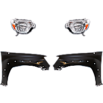 4-Piece Kit Driver and Passenger Side Halogen Headlight, With bulb(s), RWD, OE Replacement Includes (2) Fender and (2) Headlight