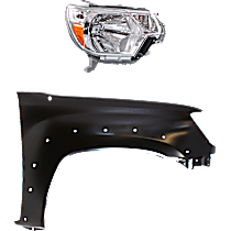 2-Piece Kit Passenger Side Halogen Headlight, With bulb(s), 4WD, OE Replacement Includes (1) Fender and (1) Headlight