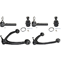 6-Piece Kit Front, Driver and Passenger Side, Upper Control Arm Kit, includes (2) Ball Joint, (2) Control Arm, and (2) Tie Rod End