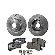 Rear Brake Disc and Pad Kit, Cross-drilled and Slotted, Ceramic, 294mm Front Disc, 302mm Rear Disc, Pro-Line Series