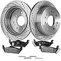Rear Brake Disc and Pad Kit, Cross-Drilled and Slotted 7 Lugs Semi-Metallic Pro-Line Series