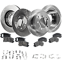 Front and Rear Brake Disc and Pad Kit, Plain Surface, 5 Lugs, Semi-Metallic - Front, Ceramic - Rear, Pro-Line Series