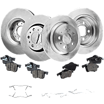 Front and Rear Brake Disc and Pad Kit, Plain Surface 5 Lugs Organic Pro-Line Series
