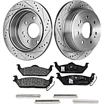 Rear Brake Disc and Pad Kit, Cross-drilled and Slotted, 7 Lugs, Semi-Metallic, Pro-Line Series