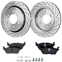 Front and Rear Brake Disc and Pad Kit, Cross-drilled and Slotted, 5 Lugs, Ceramic, Electric PB, Pro-Line Series